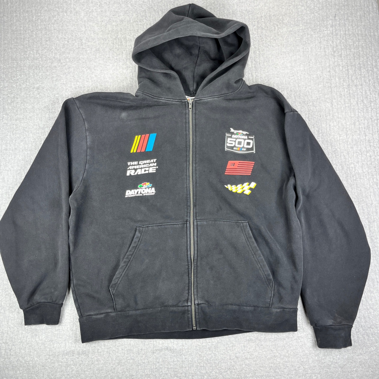 Vintage Nascar Cup Series Zip Up Hoodie Mens Xl Black Daytona 500 Sweatshirt